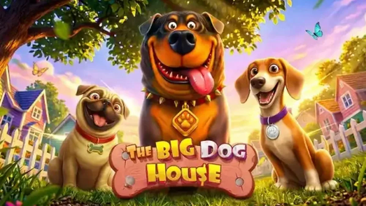 Interface do jogo de slot The Big Dog House com símbolos de cães
